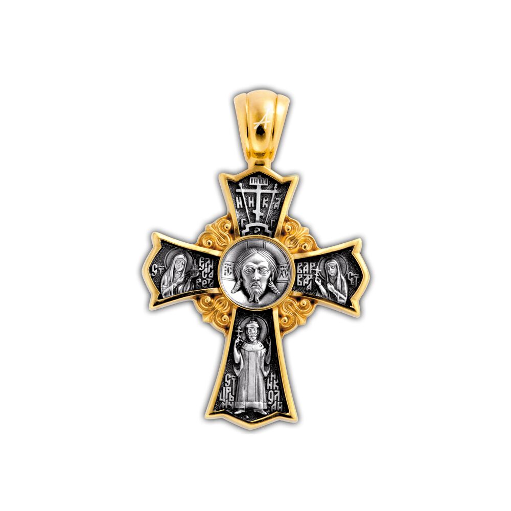 Neck Cross Akimov 101.252 «Icon of Christ Not-Made-by-Hand. Holy Royal Martyr Tsar Nicholas II of Russia. «Igorevskaya Icon of the Mother of God»