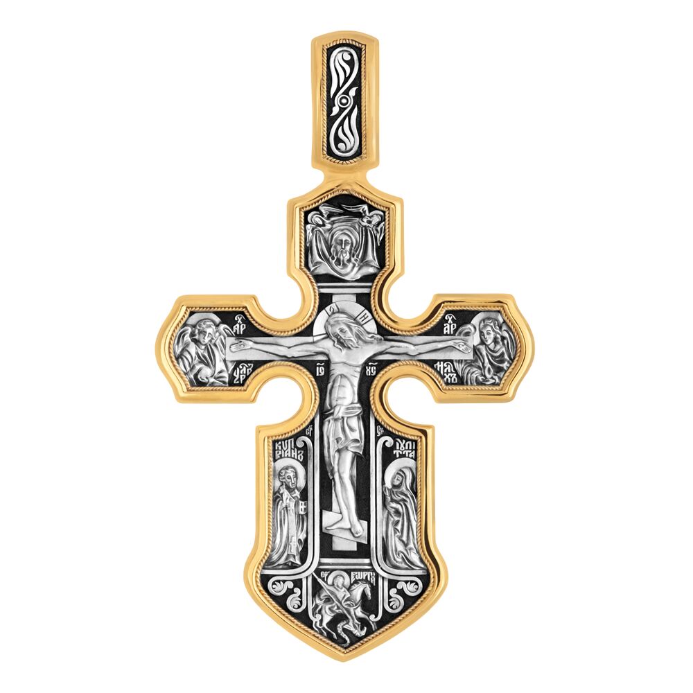 Крест нательный Акимов 101.062 «Распятие. Казанская икона Божией Матери с предстоящими святыми»