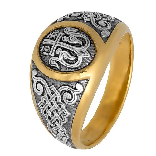 Охранное кольцо Акимов 108.040-P «Процветший Крест» Позолота